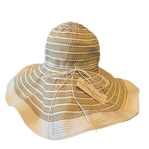 Polka Dot Sun Hat Jeanne Simmons Hat Delicate Ribbon 3 Beads NWT